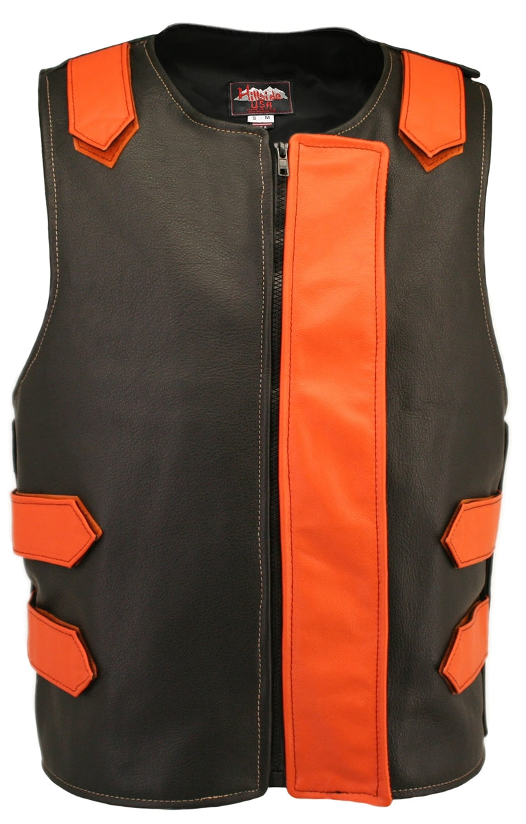 Removable Flap Tactical Leather Vest Black (Custom-Made)