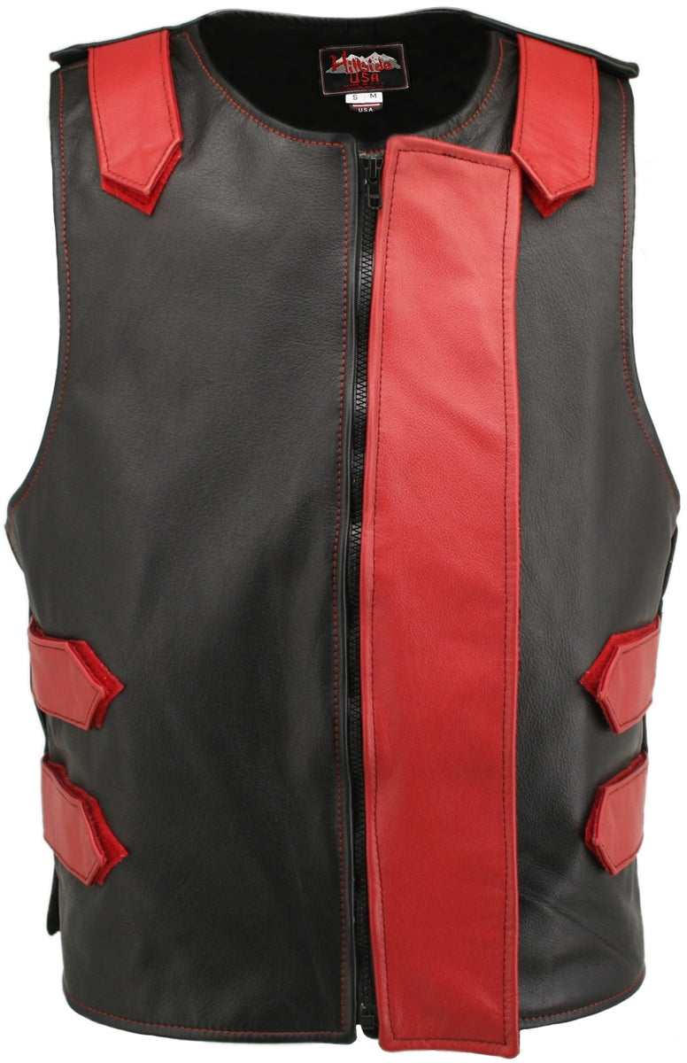 Removable Flap Tactical Leather Vest Black (Custom-Made)