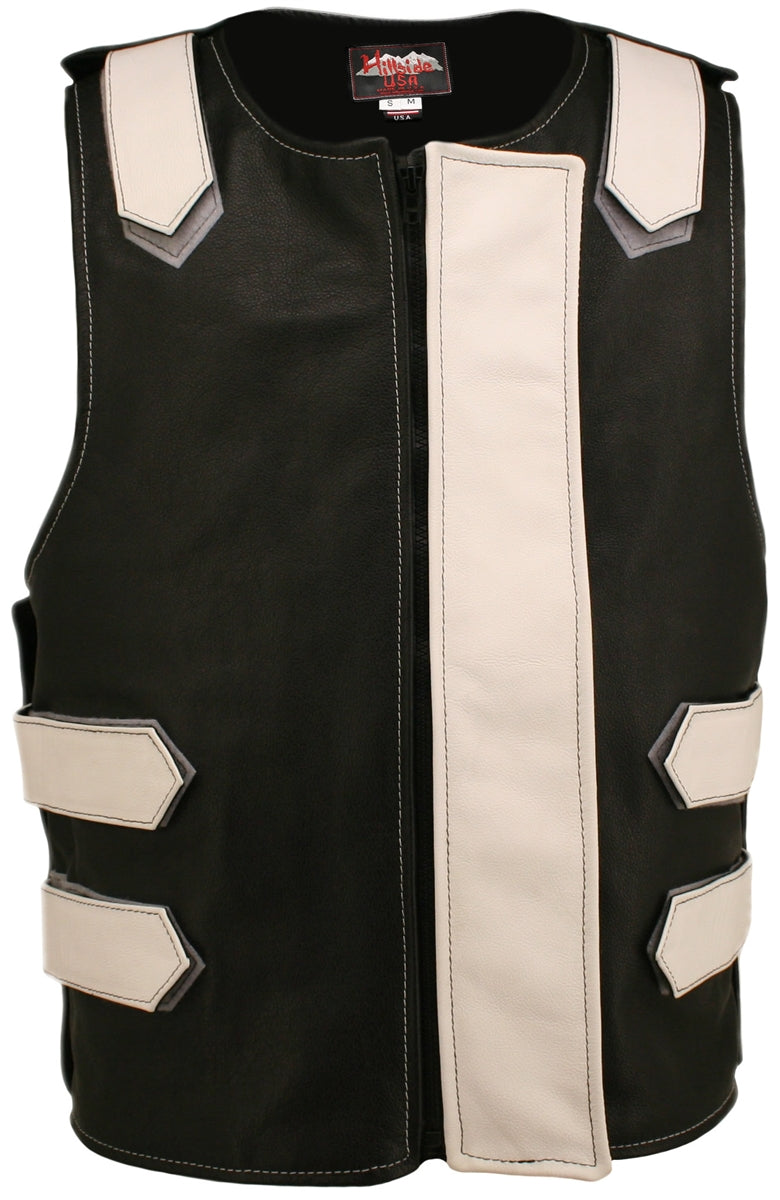 Removable Flap Tactical Leather Vest Black (Custom-Made)