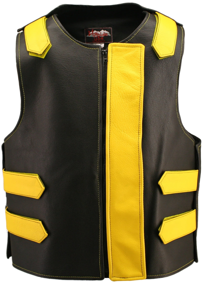 Removable Flap Tactical Leather Vest Black (Custom-Made)
