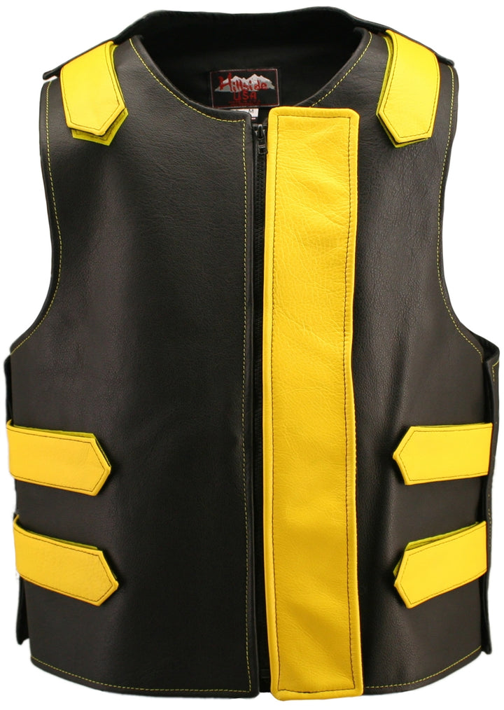 Removable Flap Tactical Leather Vest Black (Custom-Made)