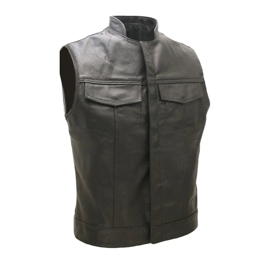 Club Style Perforated Leather Biker Vest