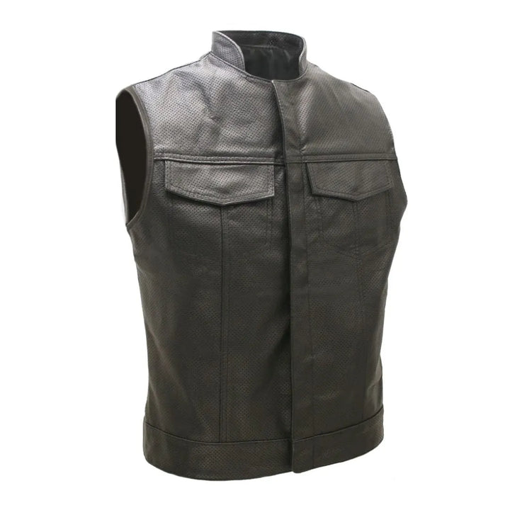 Club Style Perforated Leather Biker Vest