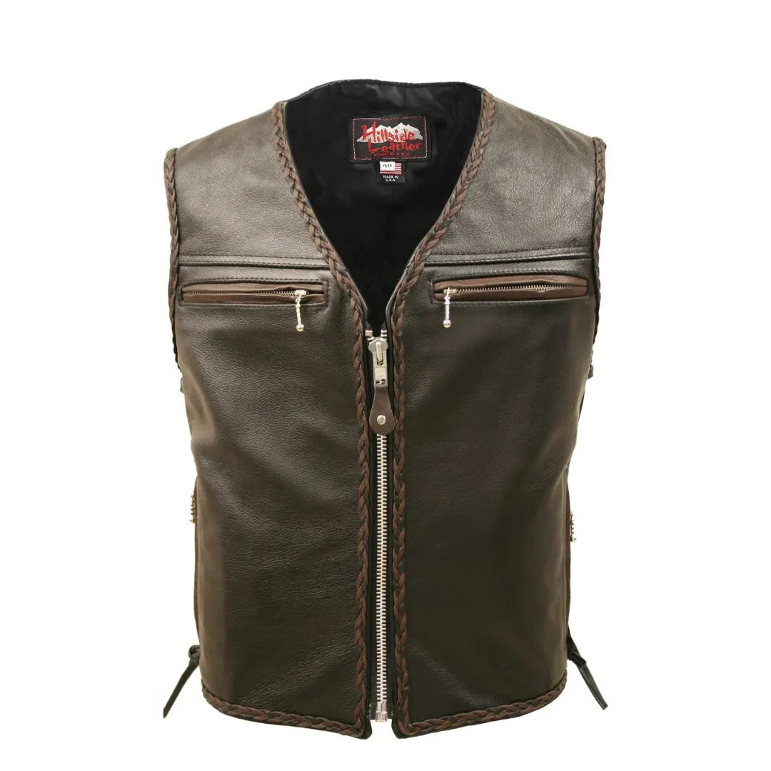 The Elite Motorcycle Leather Vest Braided