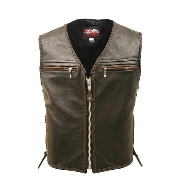 The Elite Motorcycle Leather Vest Braided