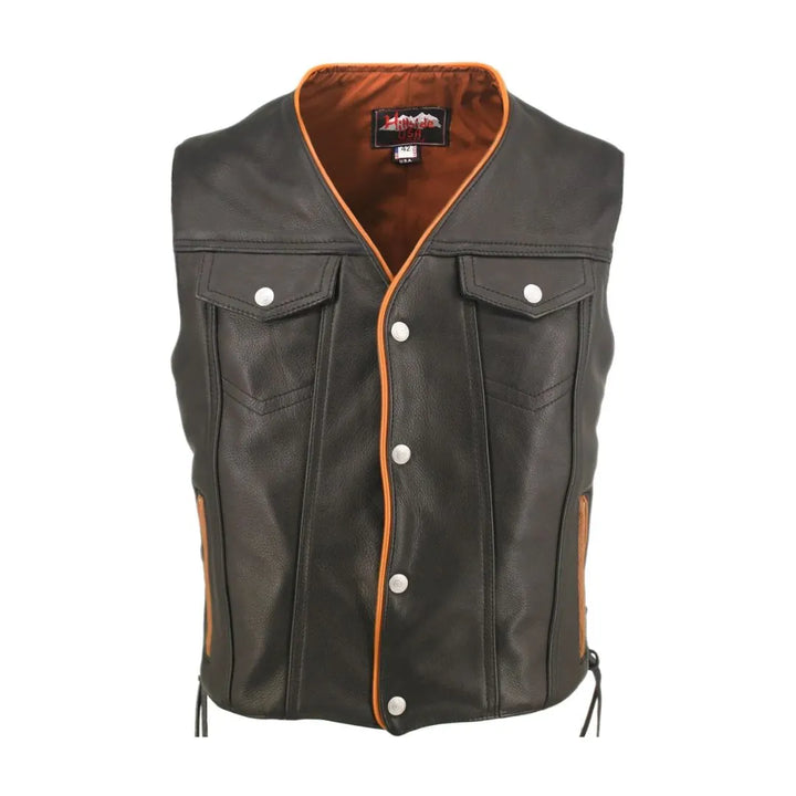 Men's Denim Style Lace Side / Trim Leather Vest