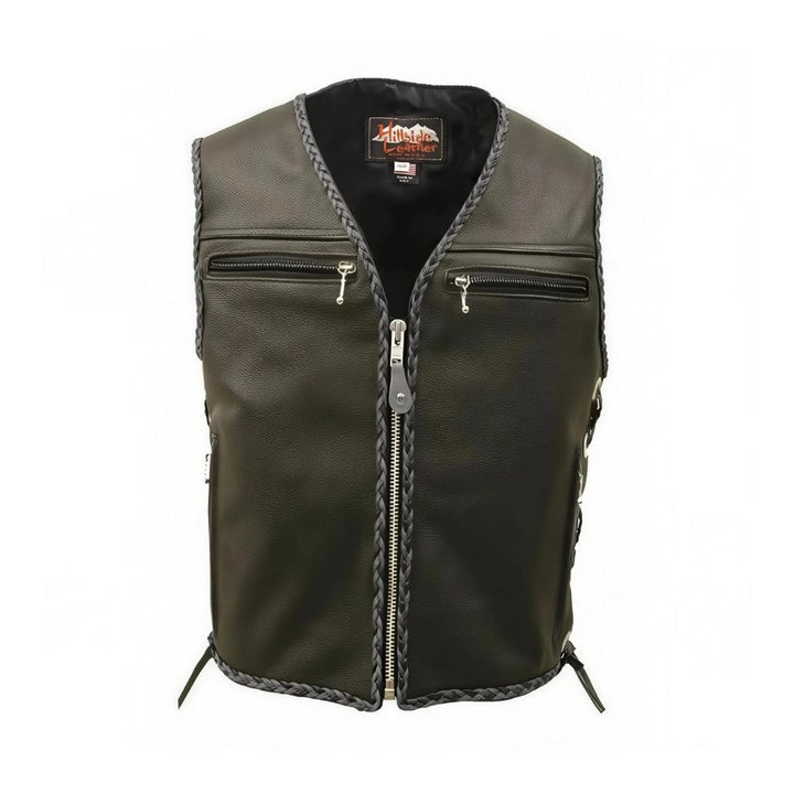 The Elite Motorcycle Leather Vest Braided