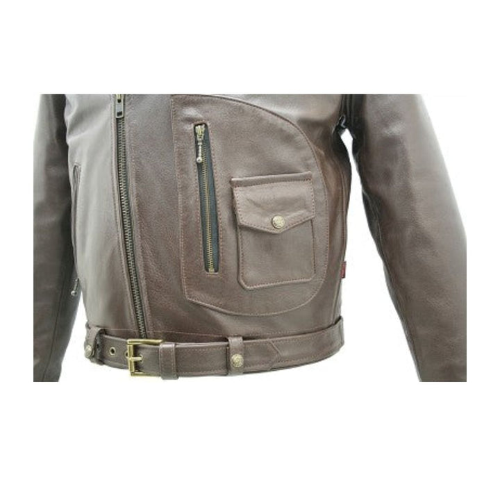 Mens Brown D Pocket Horsehide Motorcycle Jacket