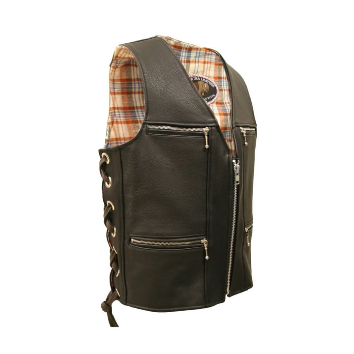 Touring American Bison Leather Vest - Black