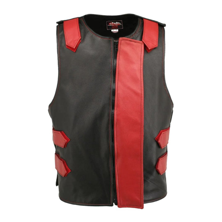 Removable Flap Tactical Leather Vest Black (Custom-Made)