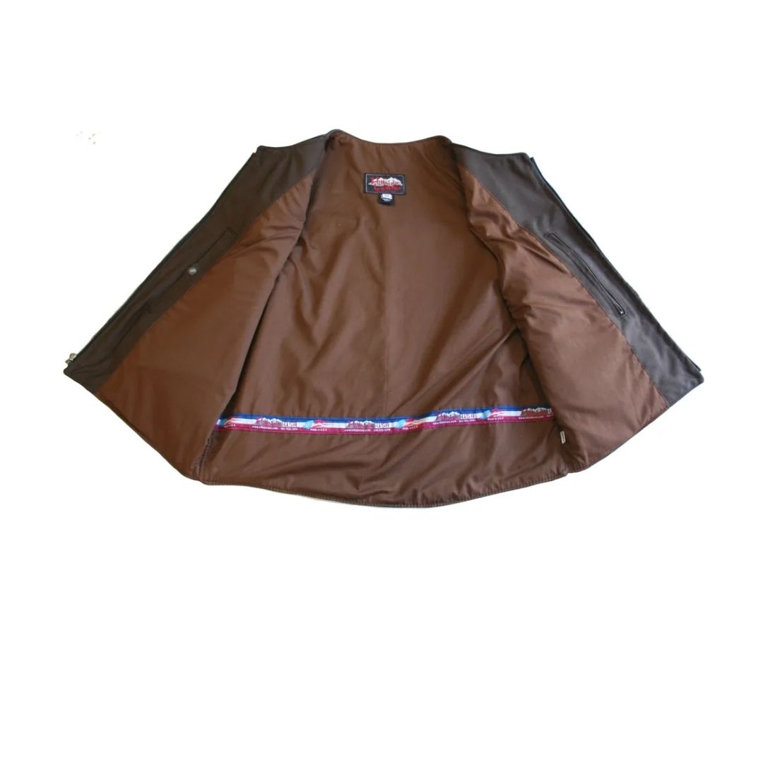 Men's Zipper Racer Leather Vest Brown