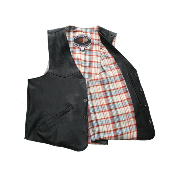 Men's Western Style Black American Bison Leather Vest