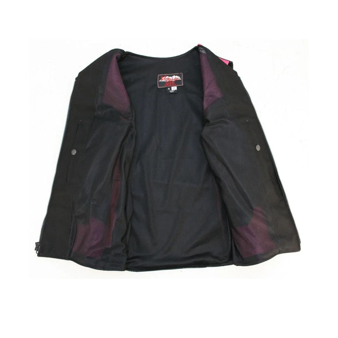 Women's Two Tone Interceptor Black/Hot Pink Leather Vest