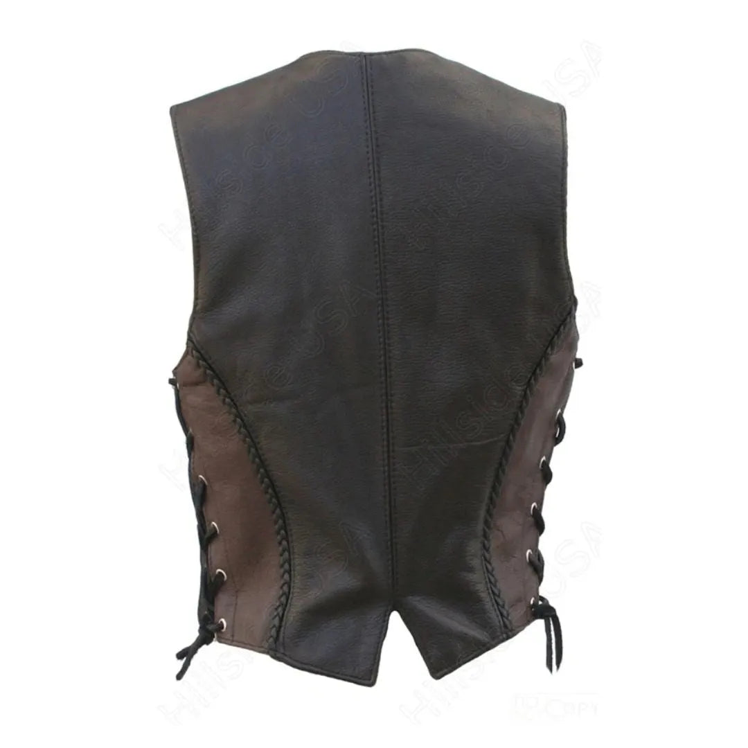 Women's Braided Black-Brown Leather Vest (Custom)