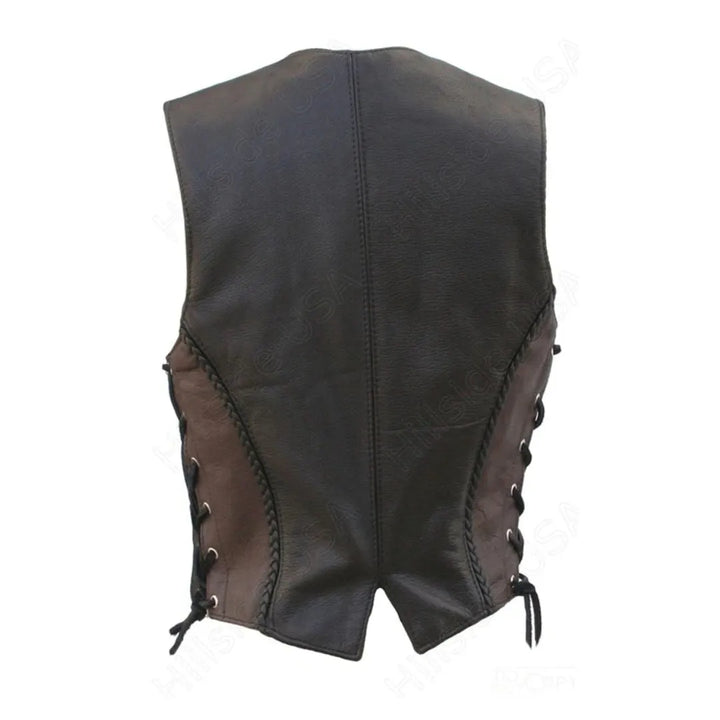 Women's Braided Black-Brown Leather Vest (Custom)