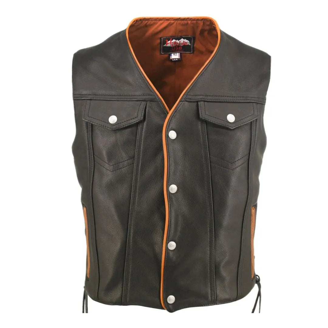 Men's Denim Style Lace Side / Trim Leather Vest
