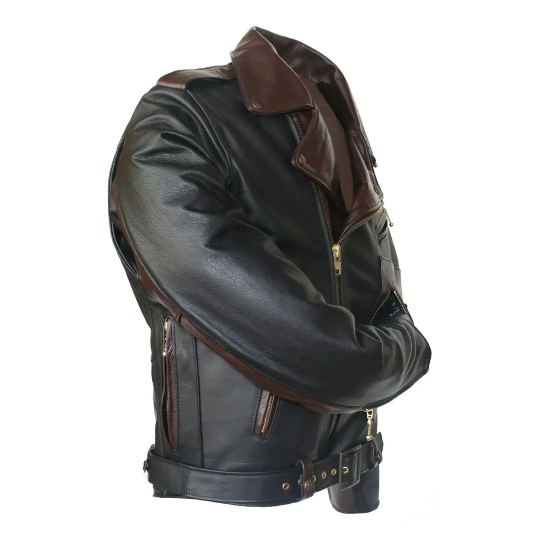 Two Tone D Pocket Horsehide Motorcycle Jacket