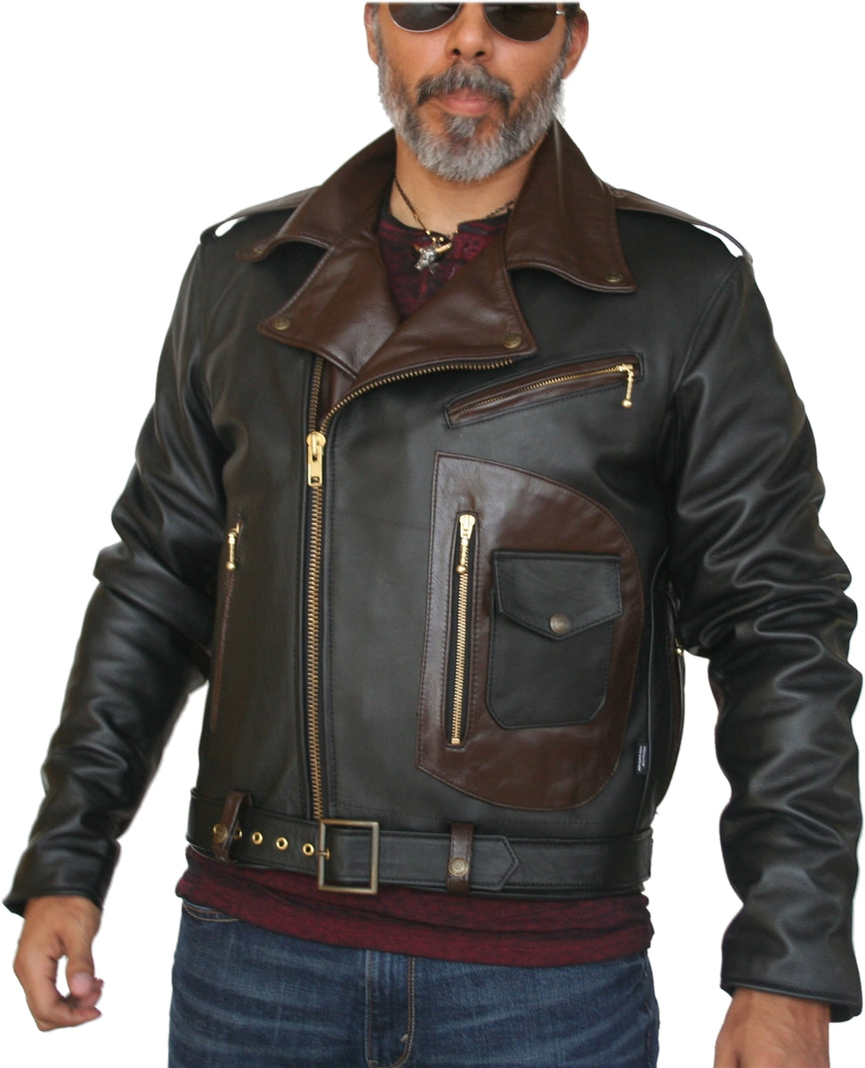 Two Tone D Pocket Horsehide Motorcycle Jacket