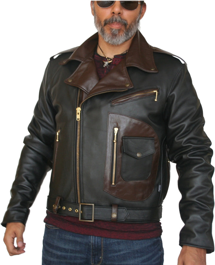 Two Tone D Pocket Horsehide Motorcycle Jacket