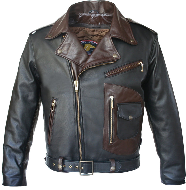 Two Tone D Pocket Horsehide Motorcycle Jacket