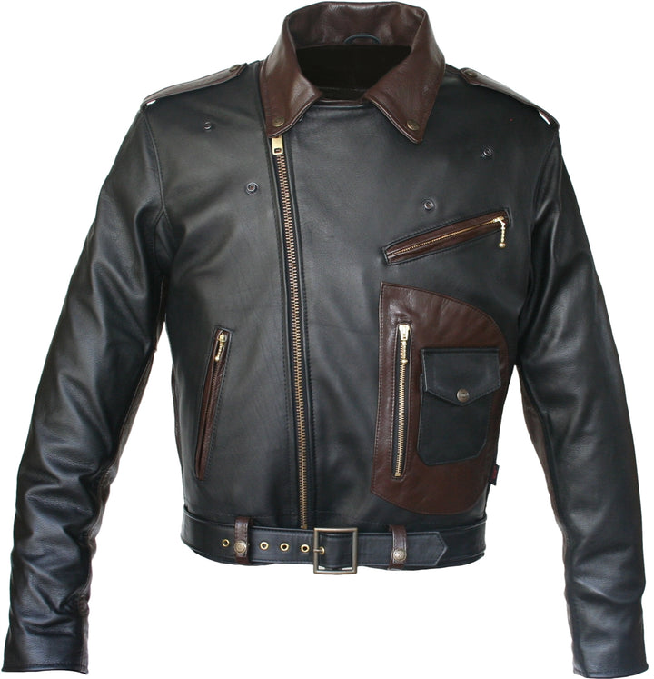 Two Tone D Pocket Horsehide Motorcycle Jacket