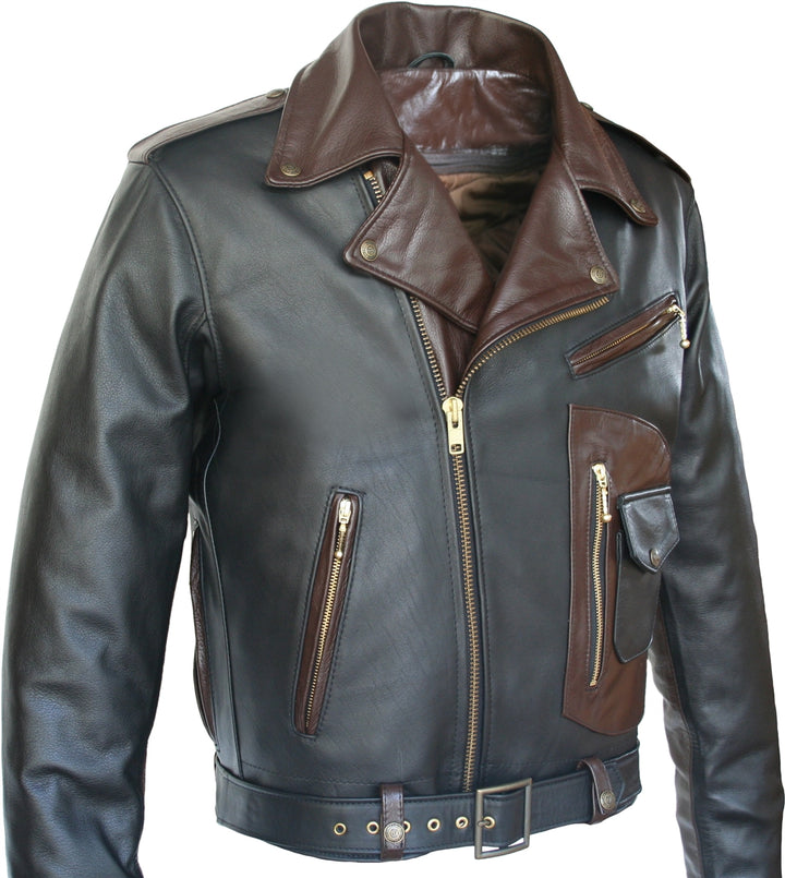 Two Tone D Pocket Horsehide Motorcycle Jacket
