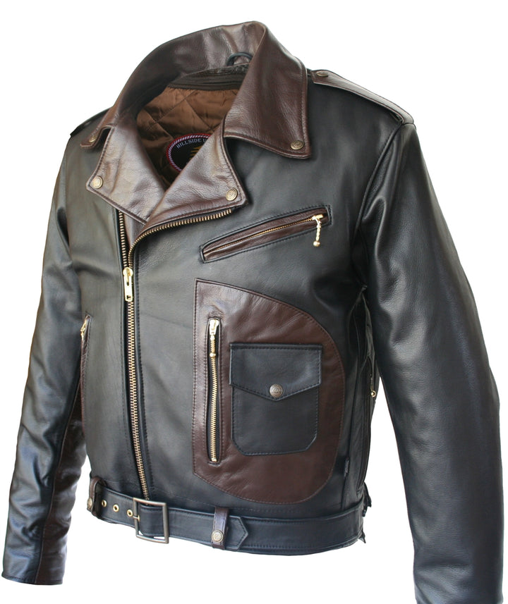 Two Tone D Pocket Horsehide Motorcycle Jacket