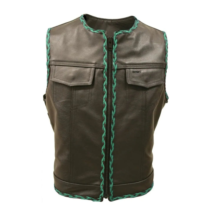 Outlaw All Leather Braided Biker Vest / Side Lace
