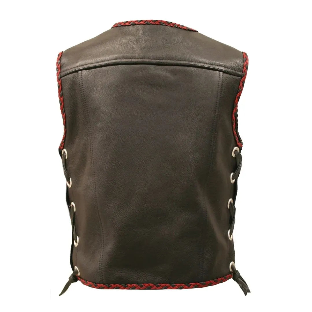 The Elite Motorcycle Leather Vest Braided