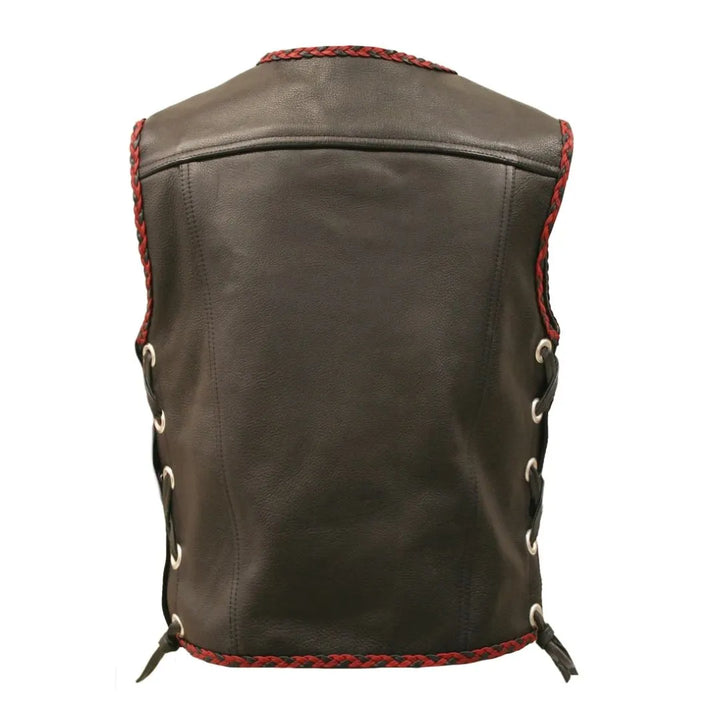 The Elite Motorcycle Leather Vest Braided