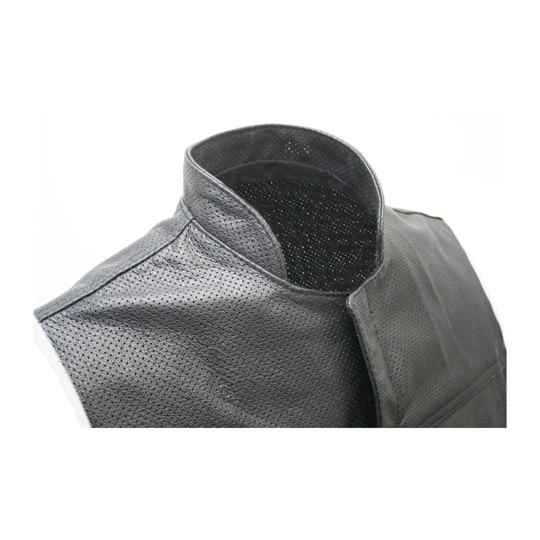 Club Style Perforated Leather Biker Vest