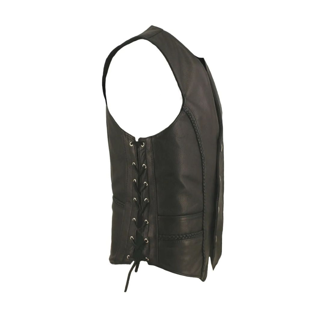 Men's Braided Leather Vest with Genuine Buffalo Nickel Snaps