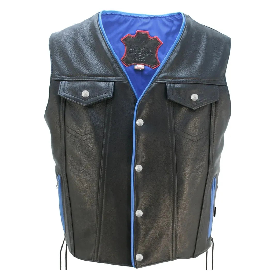 Men's Denim Style Lace Side / Trim Leather Vest