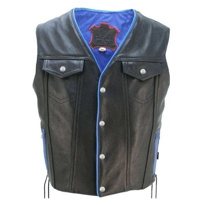 Men's Denim Style Lace Side / Trim Leather Vest