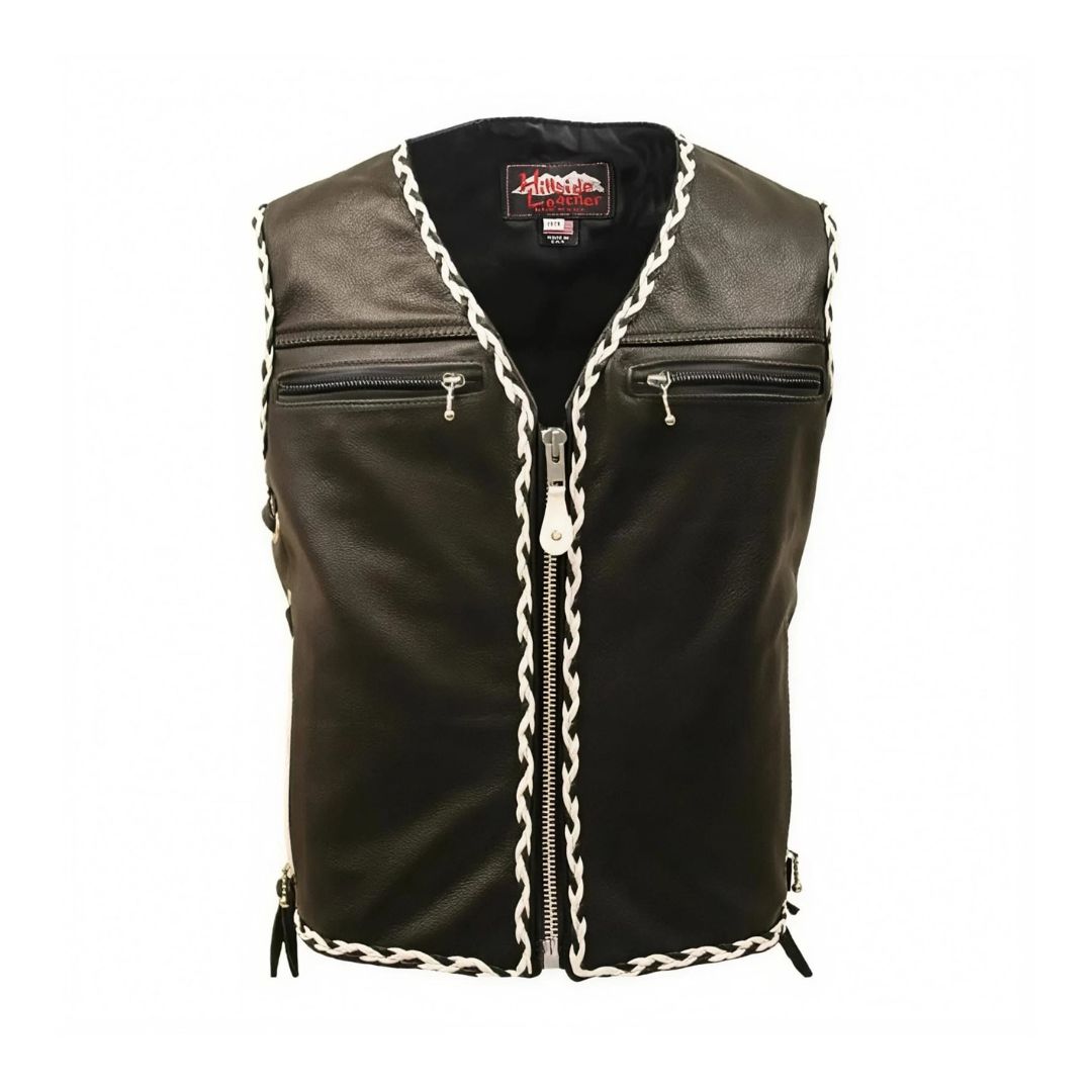 The Elite Motorcycle Leather Vest Braided