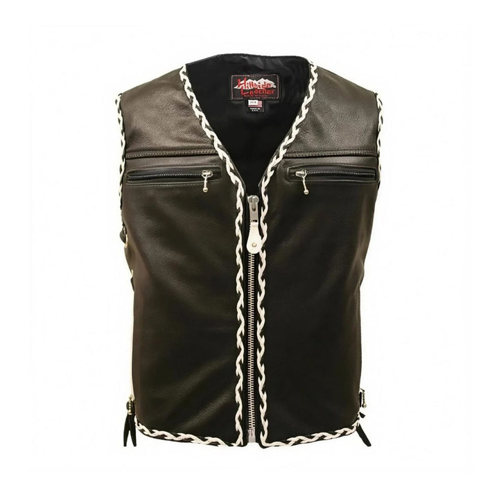 The Elite Motorcycle Leather Vest Braided