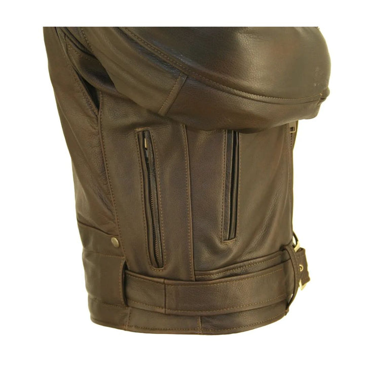 Men's D Pocket Distressed Brown Cowhide Biker Jacket