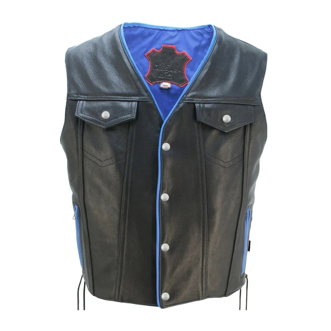 Men's Denim Style Lace Side / Trim Leather Vest