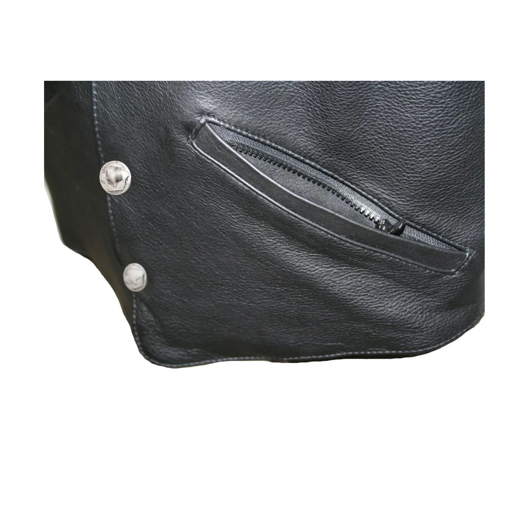 Men's Western Style Black American Bison Leather Vest