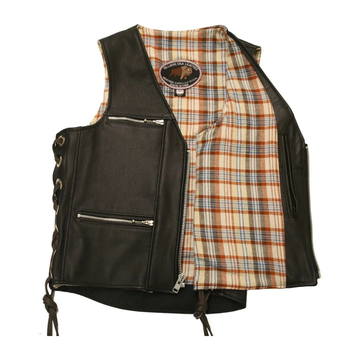 Touring American Bison Leather Vest - Black