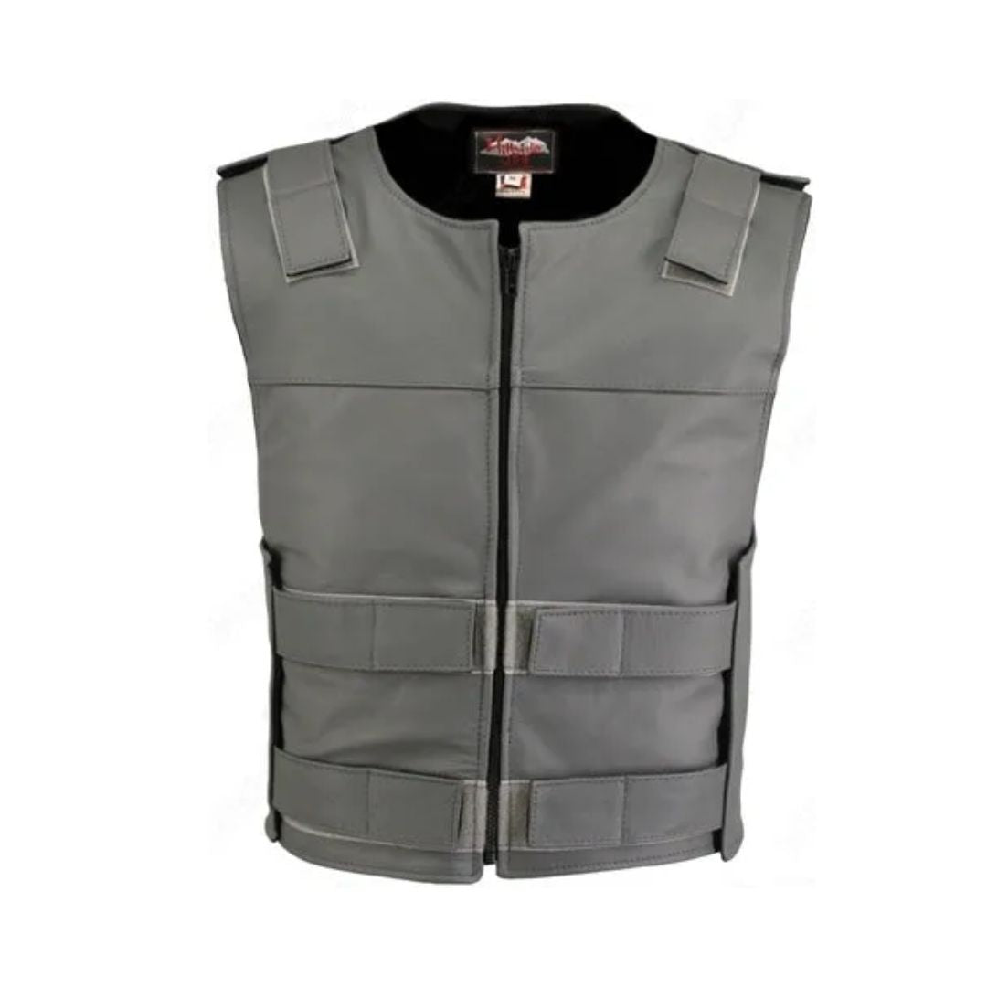 Men's Zippered Tactical Style Leather Vest (Custom-Made)