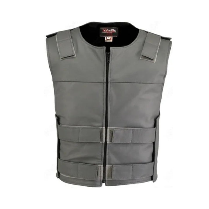 Men's Zippered Tactical Style Leather Vest (Custom-Made)