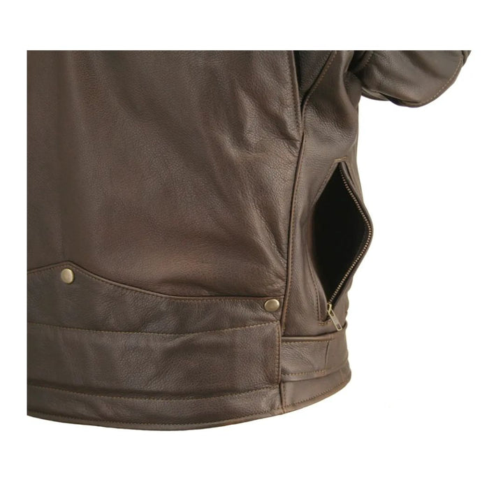 Men's D Pocket Distressed Brown Cowhide Biker Jacket
