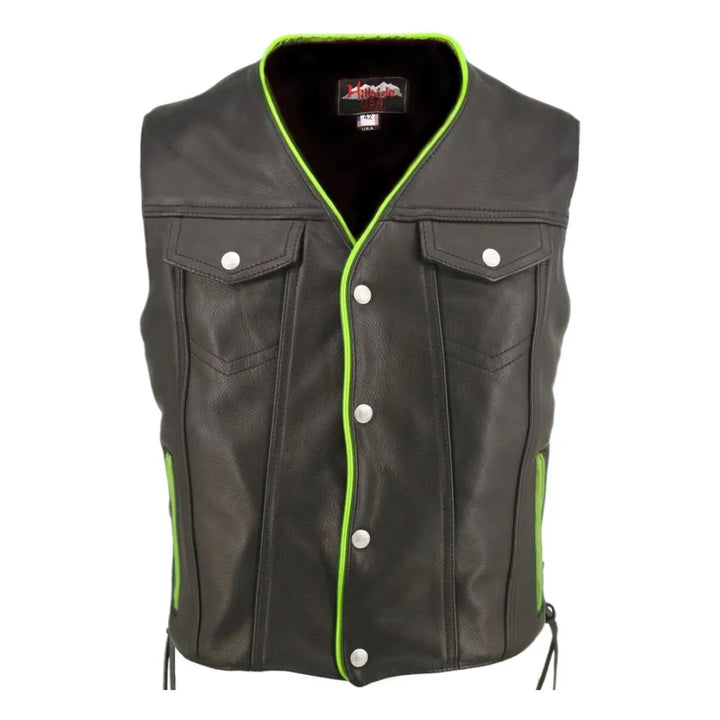 Men's Denim Style Lace Side / Trim Leather Vest