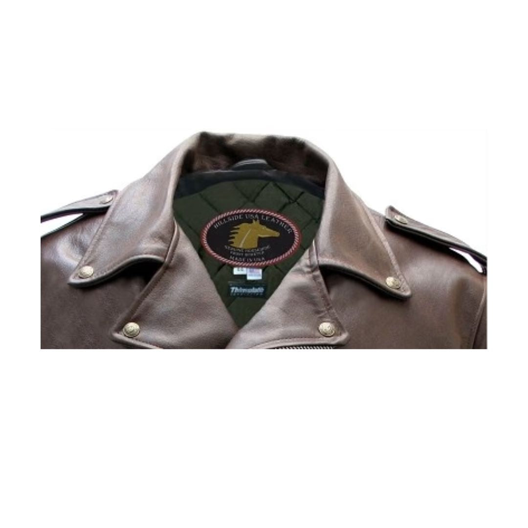 Mens Brown D Pocket Horsehide Motorcycle Jacket
