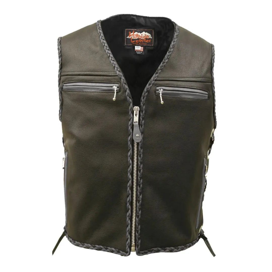 The Elite Motorcycle Leather Vest Braided