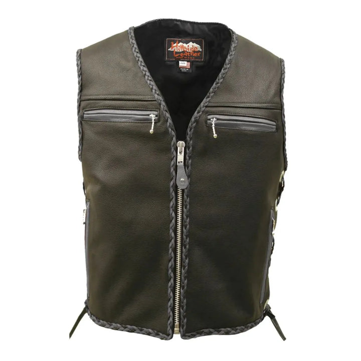 The Elite Motorcycle Leather Vest Braided