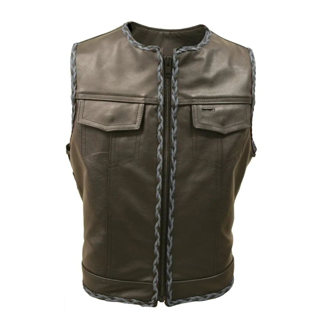 Outlaw All Leather Braided Biker Vest / Side Lace