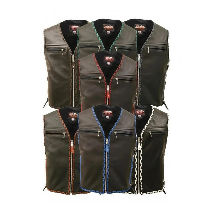 The Elite Motorcycle Leather Vest Braided