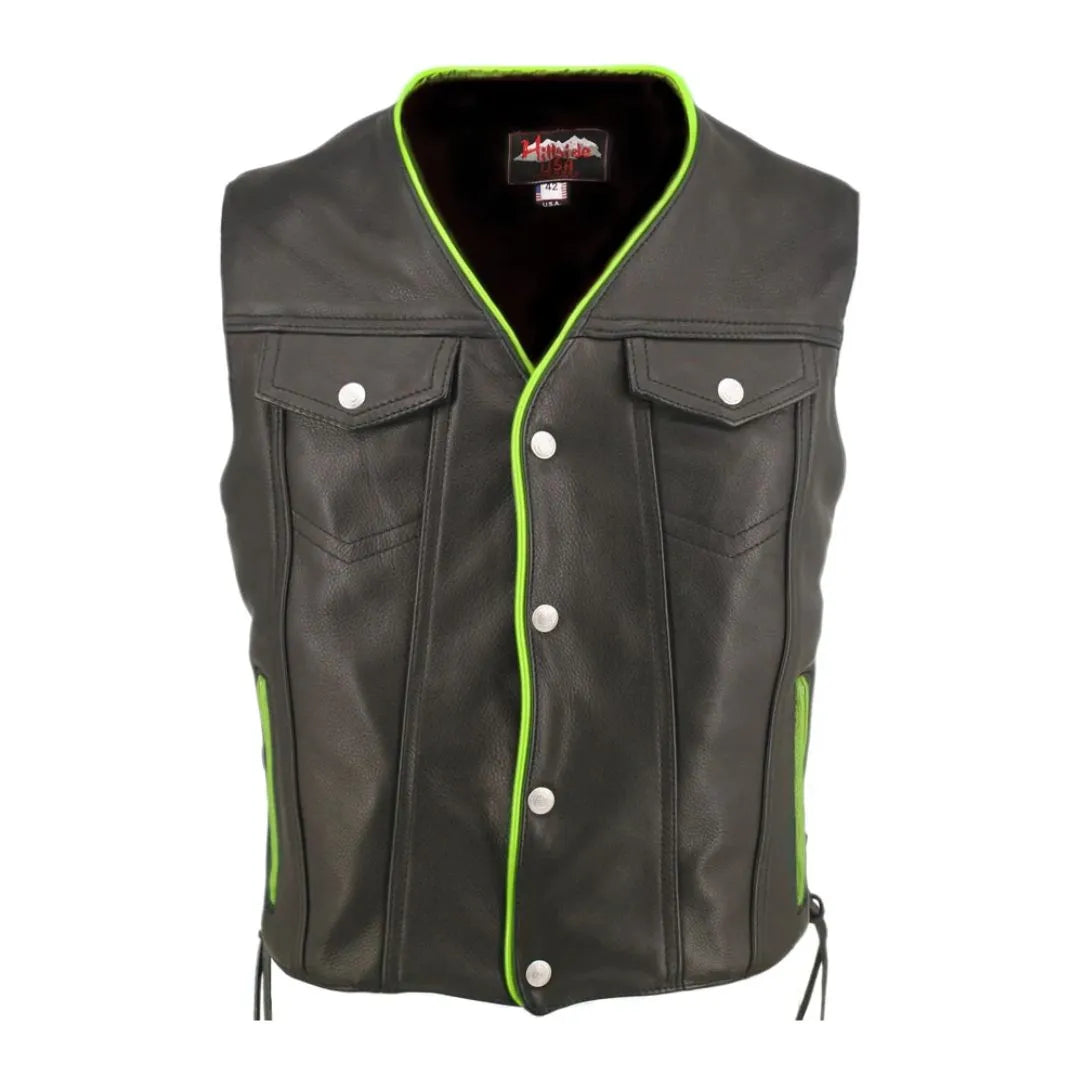 Men's Denim Style Lace Side / Trim Leather Vest